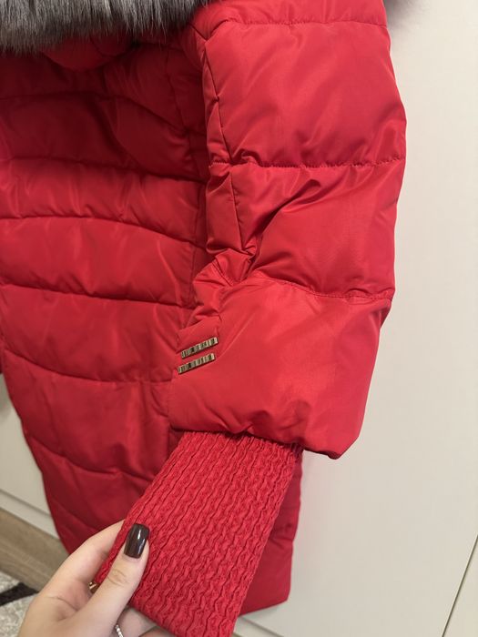 Зимовий жіночий пуховик, червоного кольору,HaiLuoZi, Л(46), з хутром