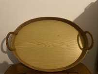 Tabuleiro oval bambu com pegas vintage