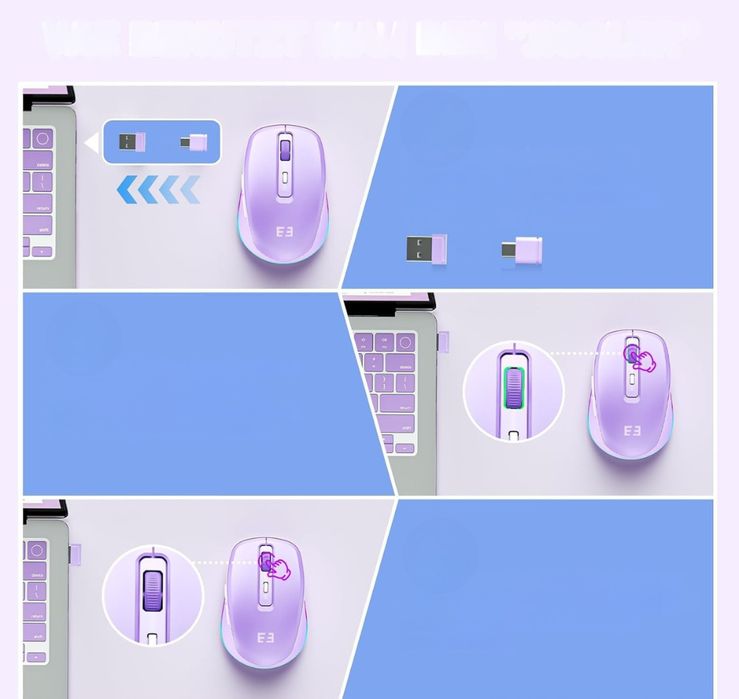 Bezprzewodowa mysz komputerowa Seenda USB-C z funkcja jiggler RGB