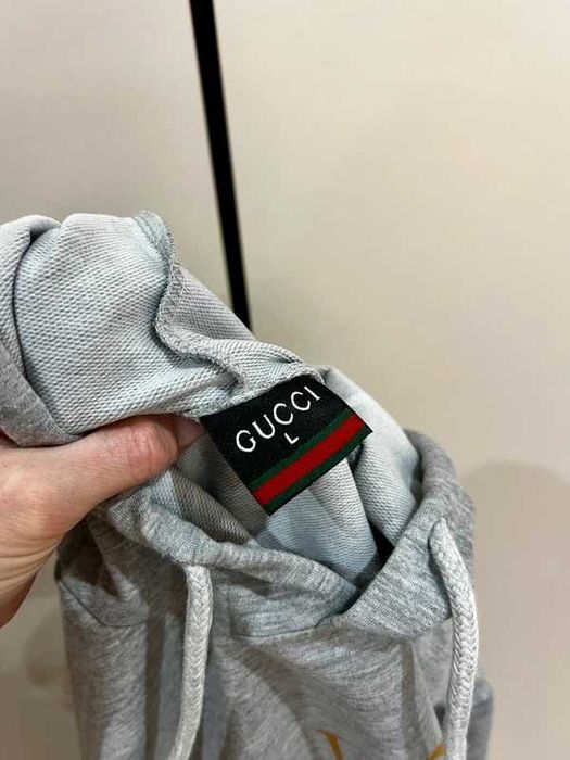 Szara krótka bluza z kapturem GUCCI logo
