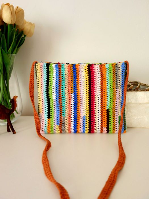 NOWA torebka szydełkowa handmade listonoszka mała kolorowa na szydełku