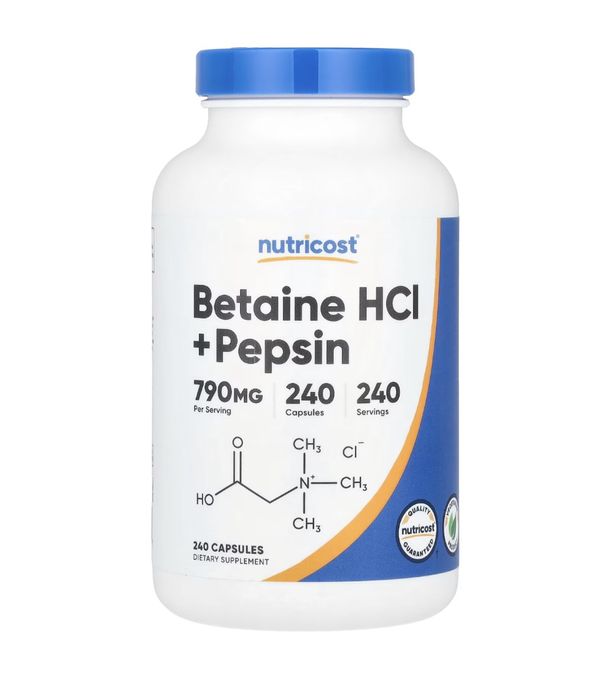 Nutricost Betaine HCI Pepsin бетаїн гідрохлорид пепсін 240 капсул
