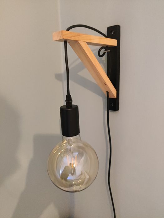 Lampa ścienna + Żarówka RETRO drewno loft kinkiet