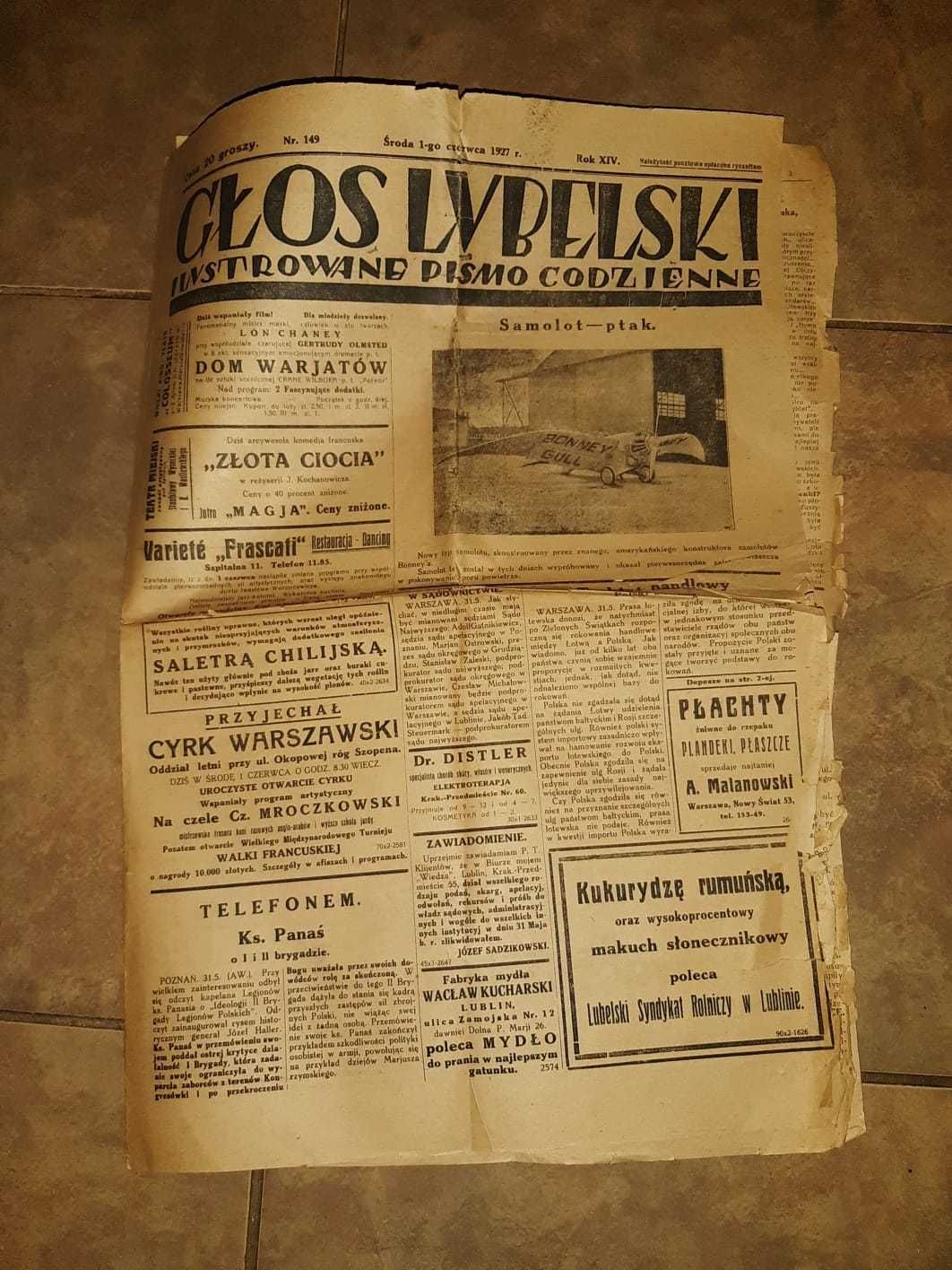 Okazja! Dziennik, Zemja Lubelska,,14 czerwca 1927 r +,,Głos Lubelski,,