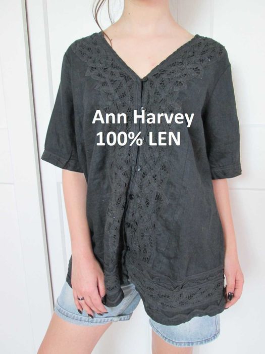 Ann Harvey lniana bluzka koszula 100% len puro lino 18 44 2XL 3 XL