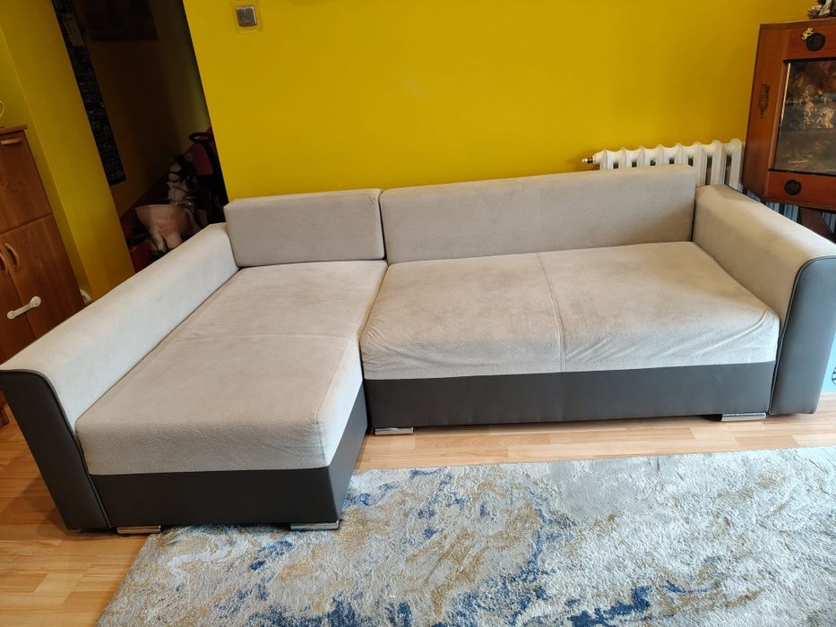 Sofa rozkładana wersalka narożnik rogówka L łóżko 160x200 szara