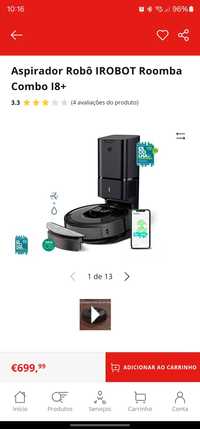 Roomba IRobot I8+ com mopa com full acessórios, 6 anos de garantia