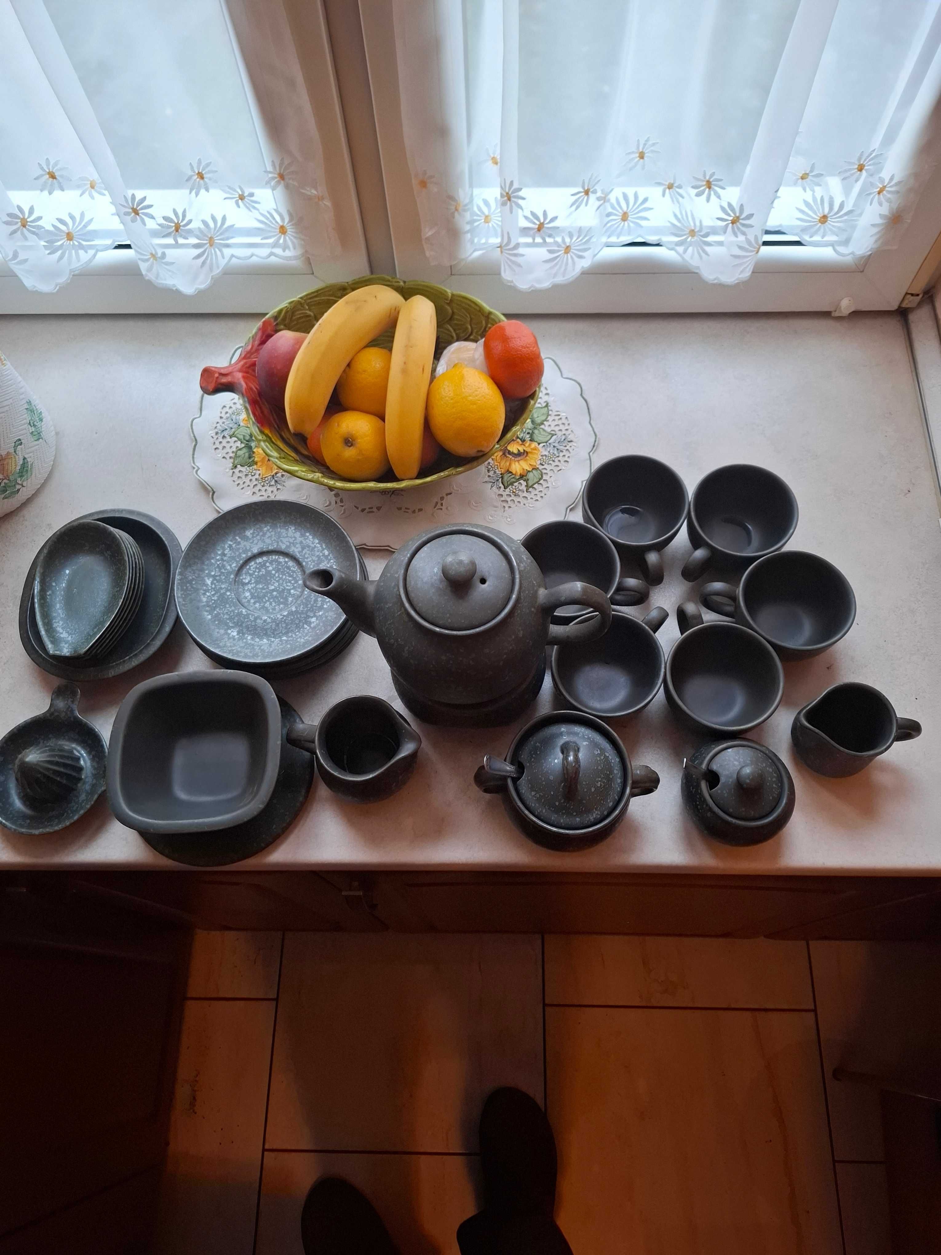 Zestaw do parzenia herbaty 28 elementów . Kamionka Bolesławiec.