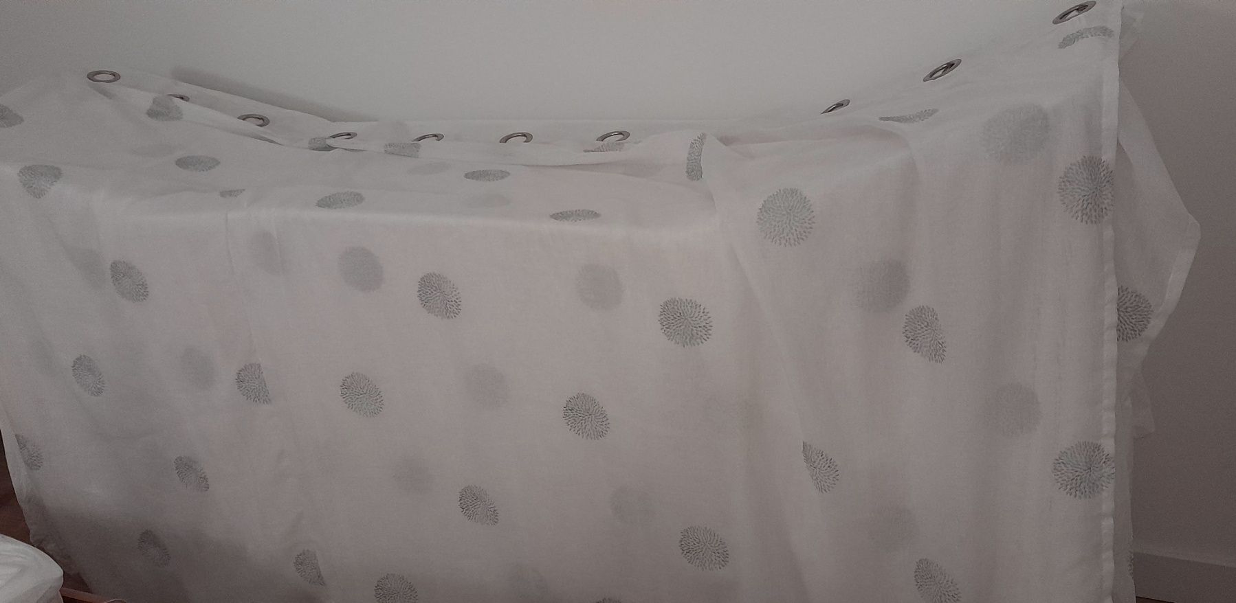 Curtain voil white silver embroidery