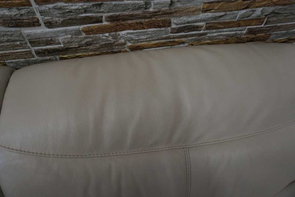 Zestaw 3+1+1 sofa skóra jasna naturalna regulowane oparcia  (w-1100)