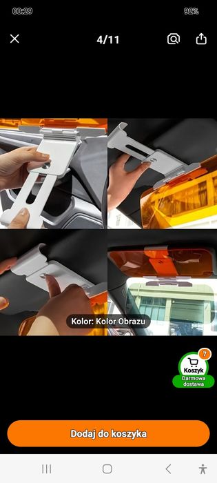 Oslona przeciw słoneczna I odblaskami świateł materiał  ABS