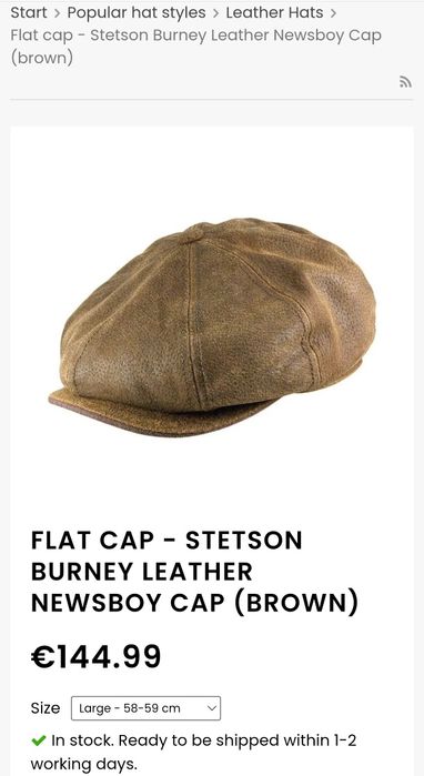 Кепка восьмиклинка Stetson кожа Острые козырьки