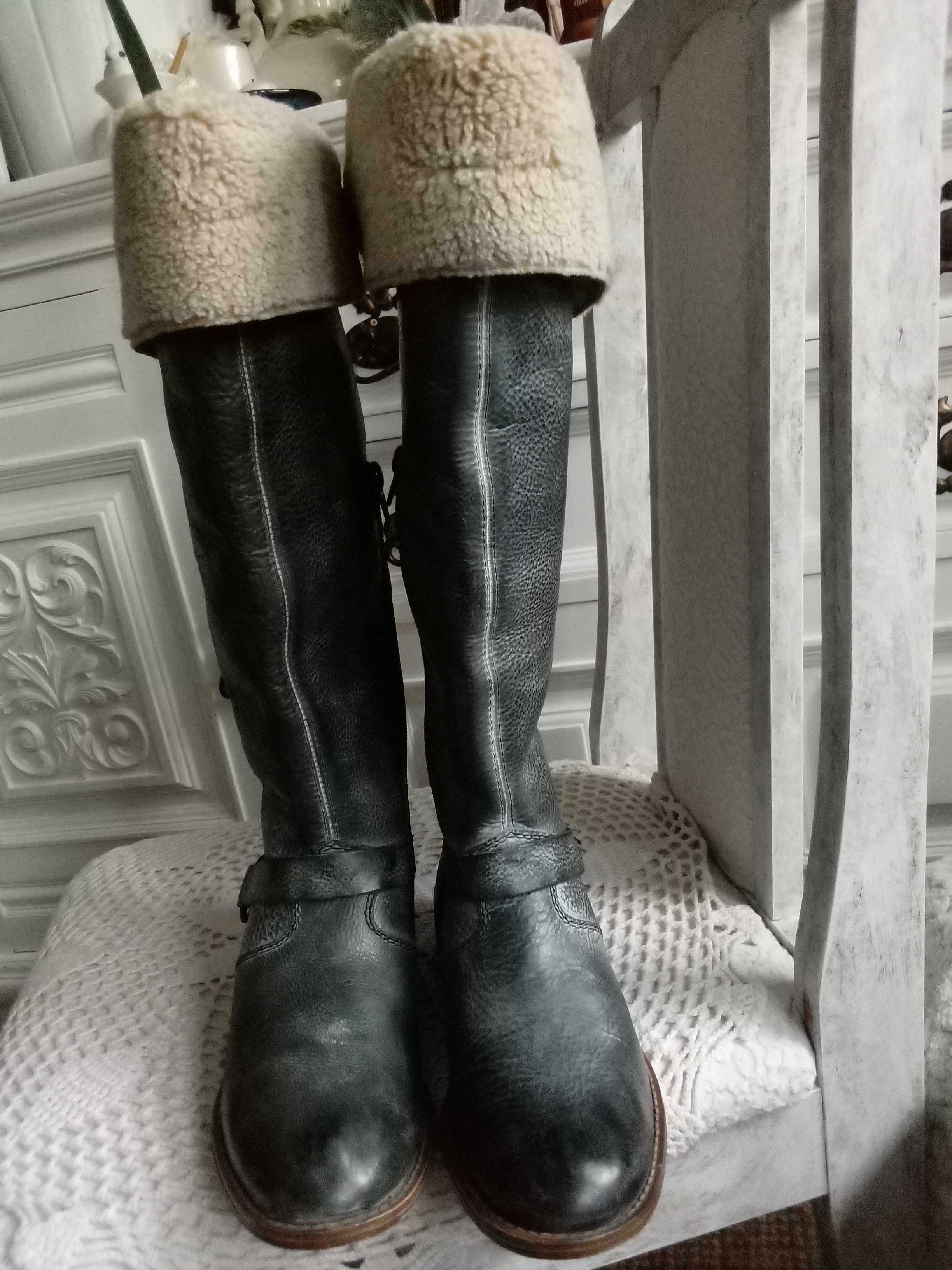 NOWE skórzane rieker buty zimowe kozaki damskie 38 trzewiki z wełną