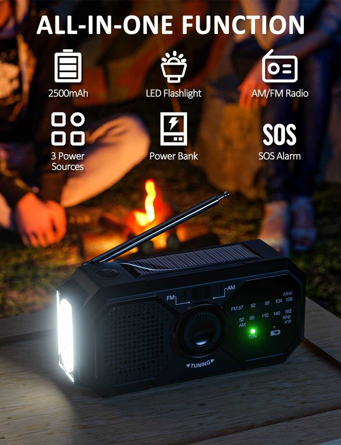 Radio de manivela solar com bateria