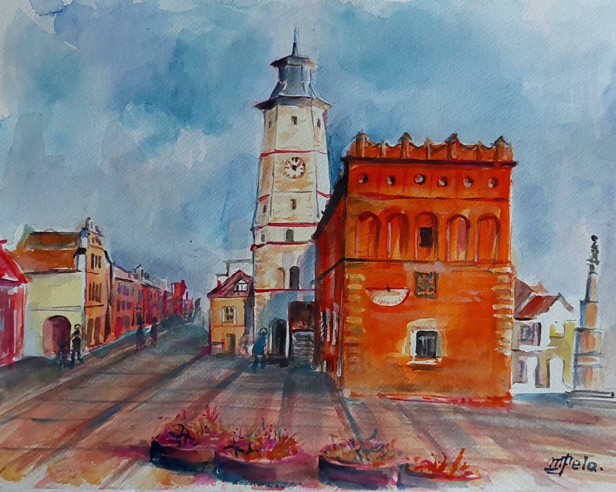 Obraz Sandomierz " RATUSZ" - technika akwarela wym 40x30.