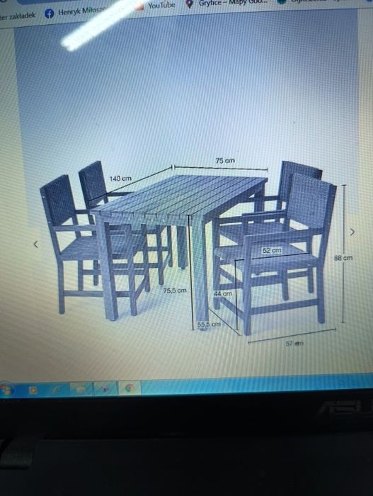 Stół drewno + 4 krzesła ogrodowe technorattan