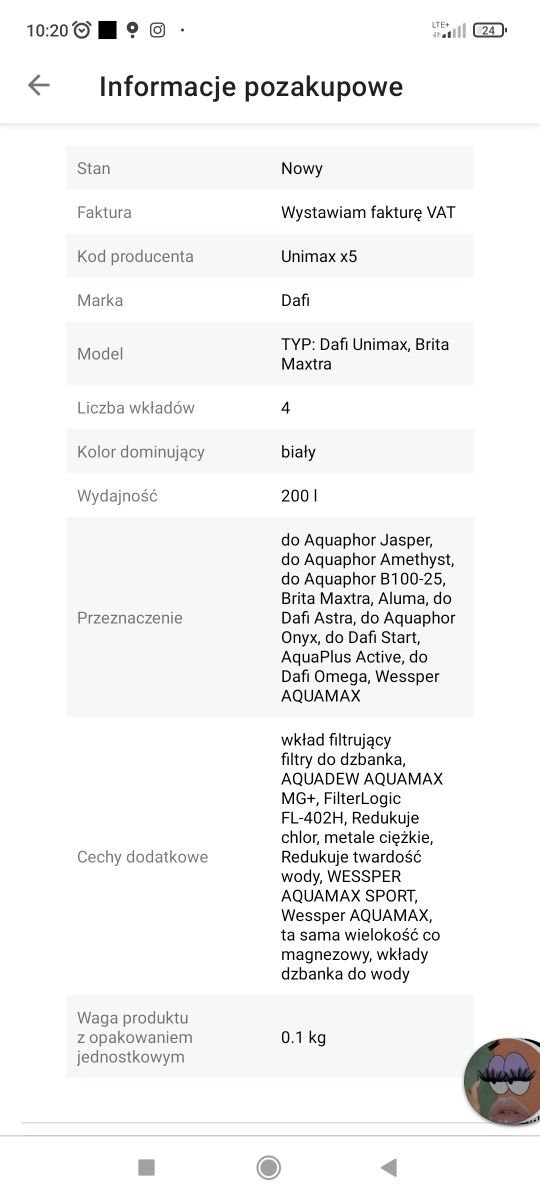 Filtry wkłady DAFI UNIMAX 2sztuki