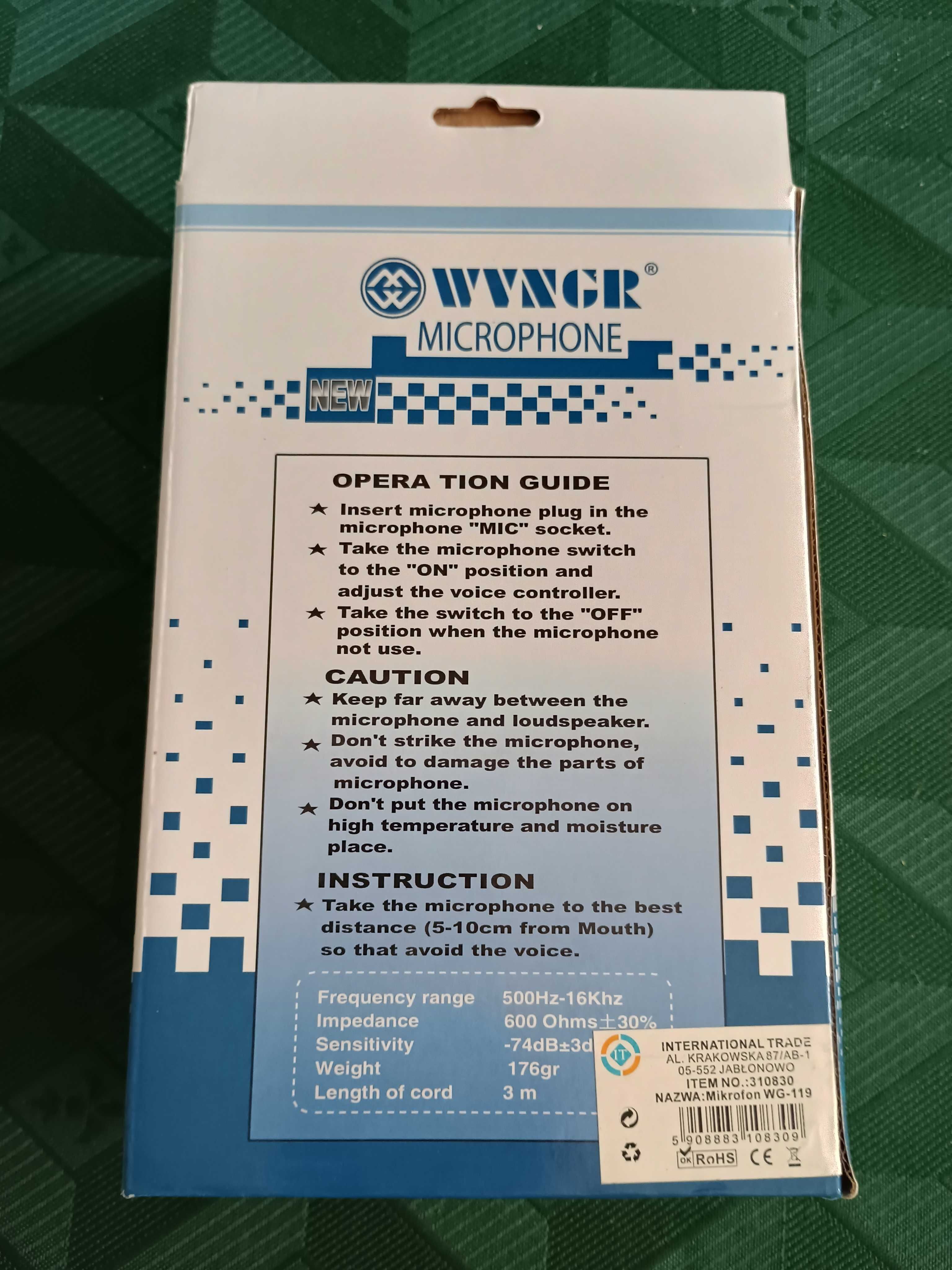 Mikrofon x2 WVNGR WG-119 dwie sztuki plus kable nowe