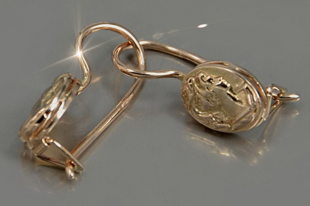 Rosyjskie różowe złoto kolczyki Kamea 14k 585 ZSRR Vintage ven013