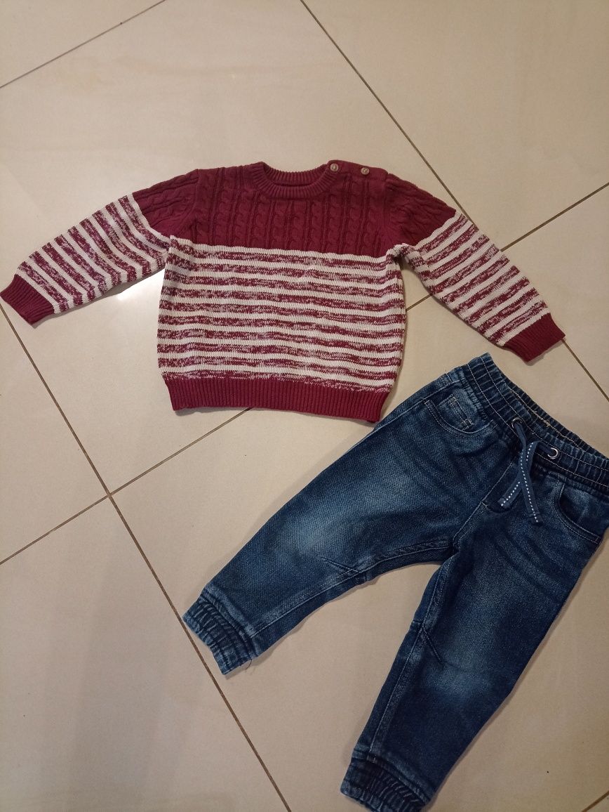 Komplet/dżinsy/sweter/chłopak/róż.86/92