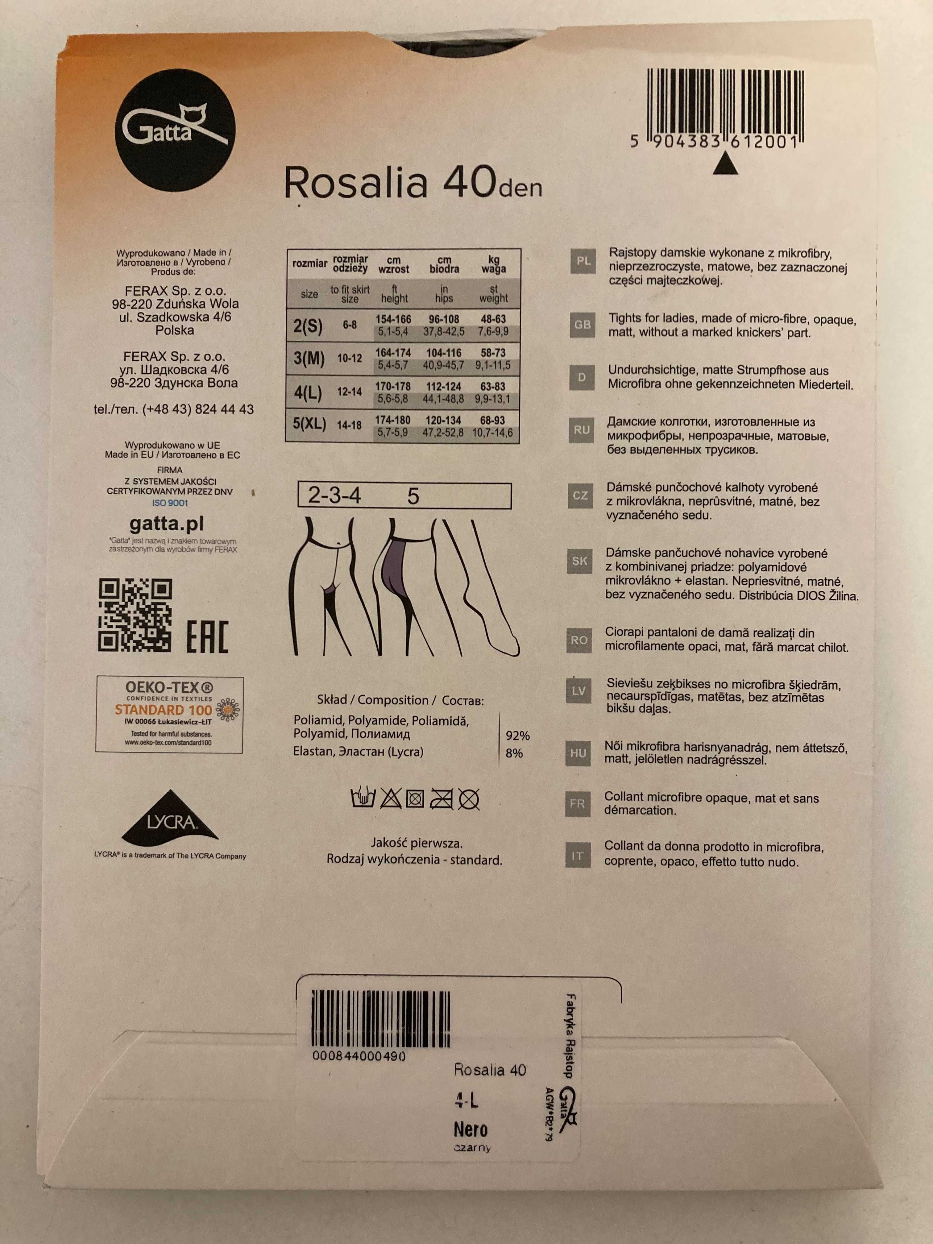 Rajstopy Gatta Microfibre Rosalia  40 Den 4-L Nero