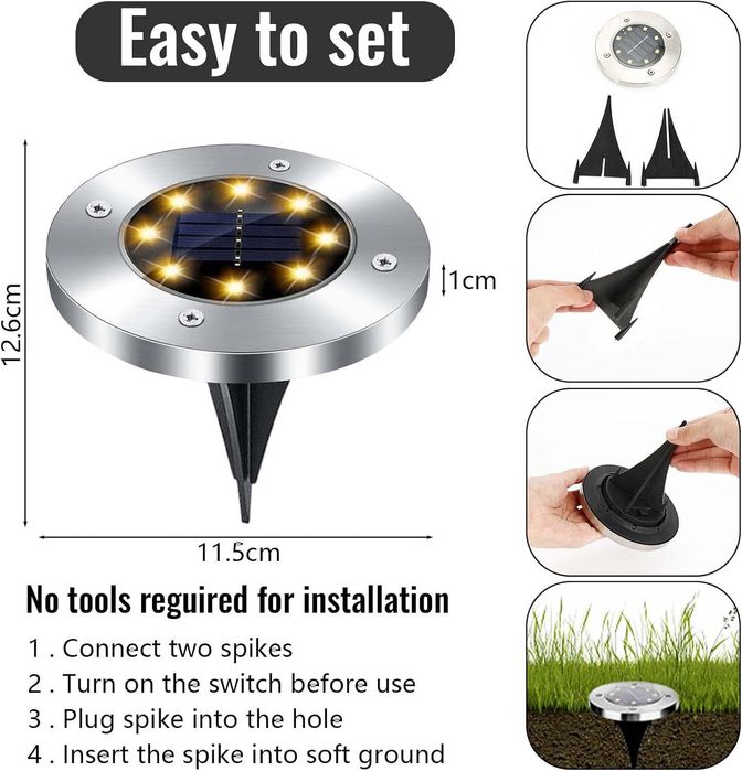 Solarne lampy ogrodowe 8 sztuk, wodoodporne reflektory LED IP65