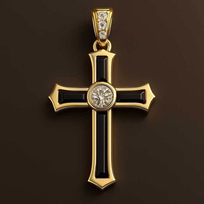 Męski krzyżyk złoty 585 z brylantami i onyksem lapis lazuli Design