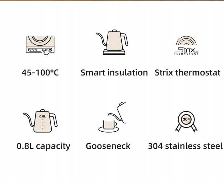 STYLOWY CZAJNIK Szyjka Regulacja Temperatury 40-100stopni 0,5l 1000W-a