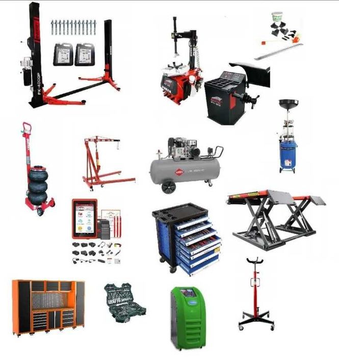 Kompletny zestaw narzędzi do serwisu  wyważarka montażownica kompresor