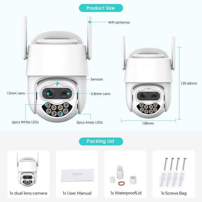 Вулична охоронна поворотна WIFI камера спостереження Besder P7S-8MP