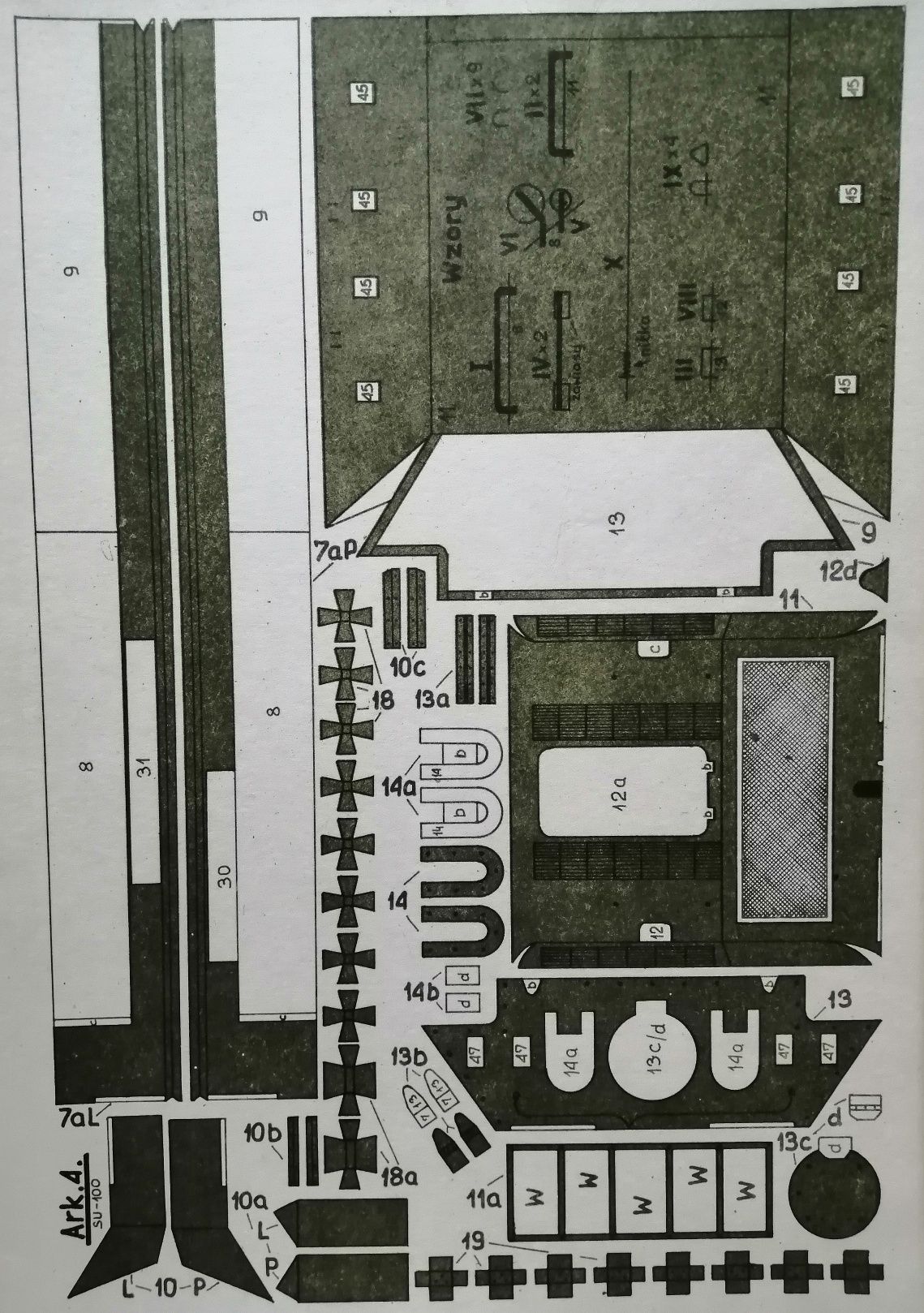 model kartonowy średnie działo pancerne SU-100 Mały Modelarz 10/1983