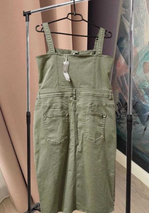 Джинсовый сарафан Esprit на пуговицах цвета хаки, р. XL