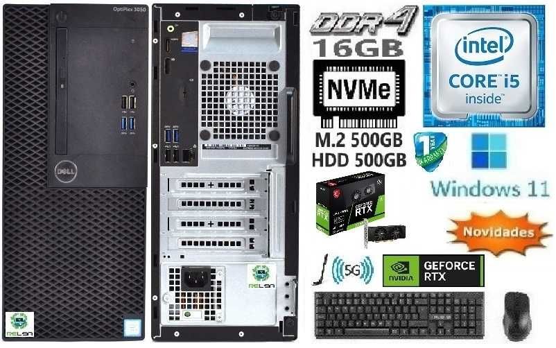Pç/Torre GAMER DELL 6ªG|i5-3.2G|16G|NVMe512+HDD500|RTX3050-6G|5G|W11