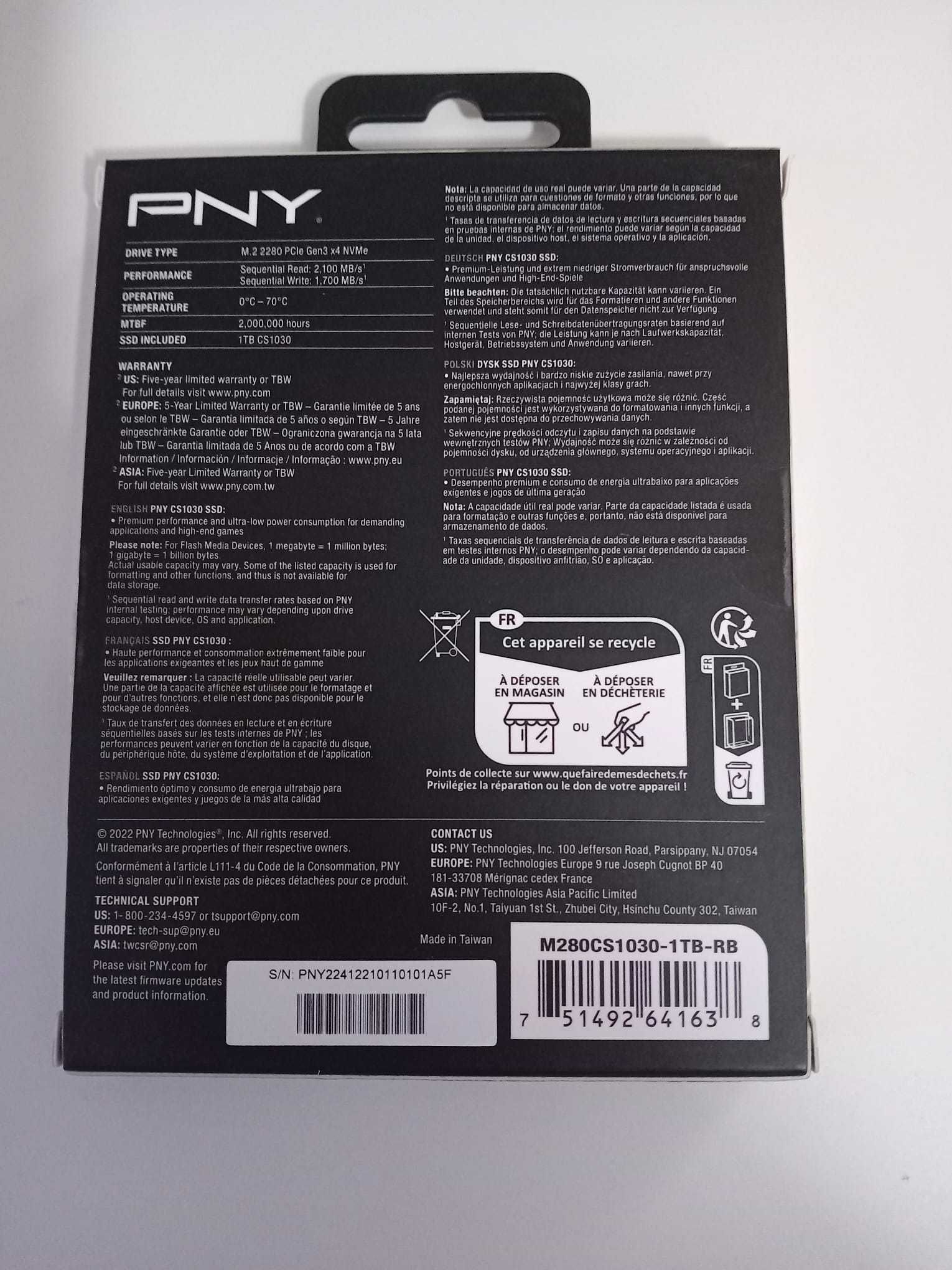 SSD PNY CS1030 1TB M.2 NVMe (2100/1700MB/s)