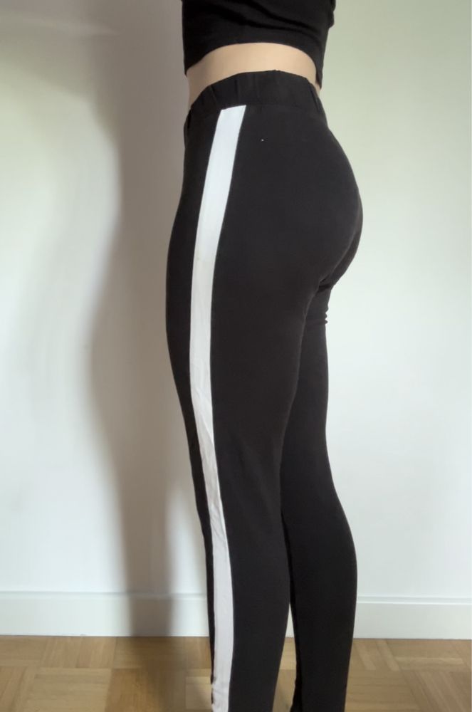 Czarne Legginsy/Getry Damskie z Paskiem Rozmiar L