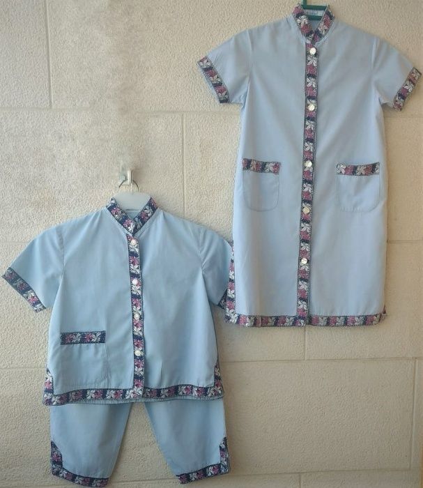 Robe + Pijama Algodão Manga Curta Azul Claro Fabricados Macau 5-6Anos