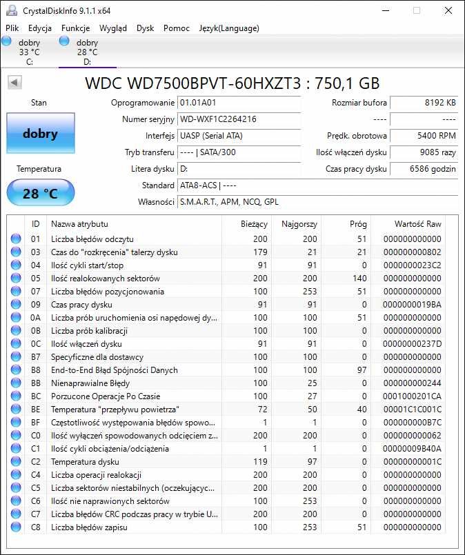 Sprawny dysk WD Blue 750 GB 2,5 SATA Konsola Laptop PC