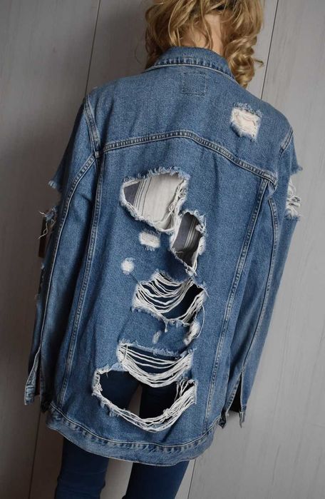 Kurtka jeansowa 40 L dżinsowa katana ramoneska długa dziurawa dłuższa