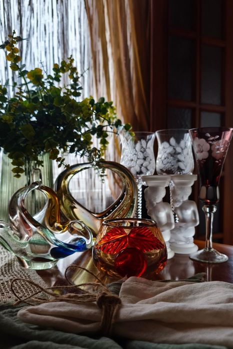 Бокалы ваза сахарница подсвечник хрустал цветное стекло винтаж подарок