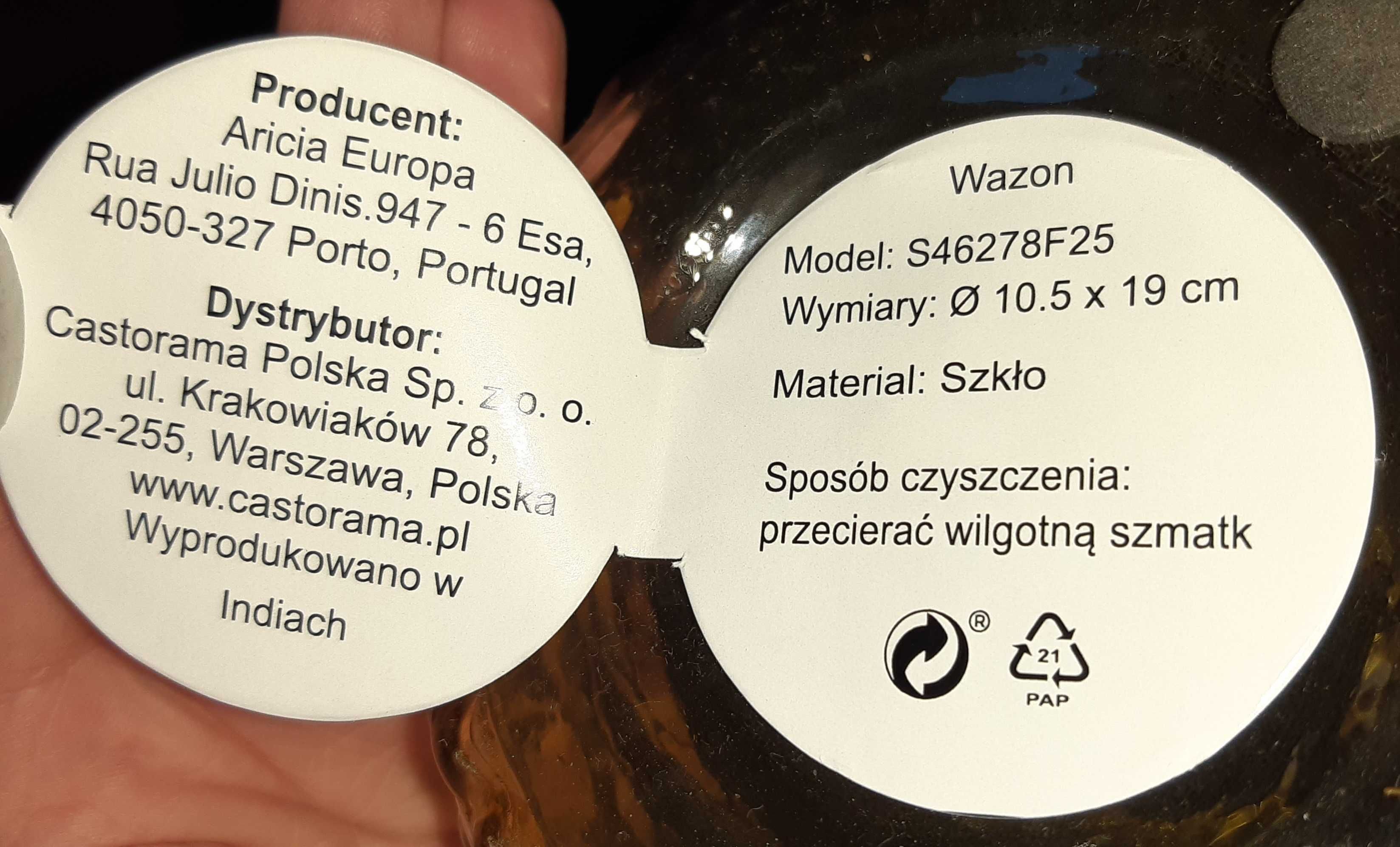 Nowy żółty wazon, szklany z recyklingu (hand made) castorama