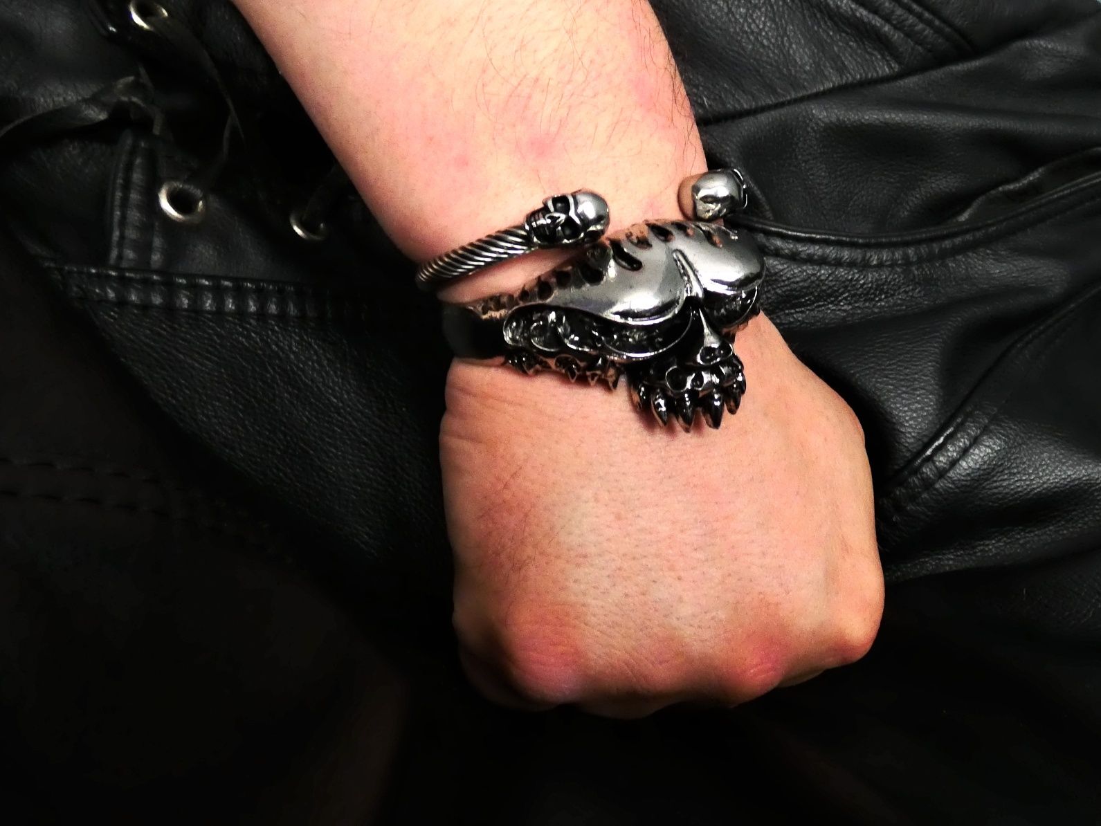 Rock metal gotyk moto chopper posępną bransoletka czaszka czacha skull