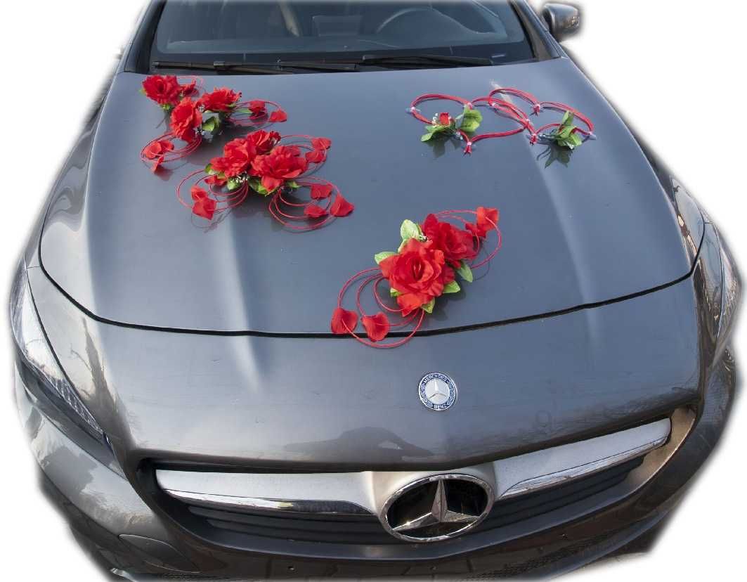 Nowa dekoracja na samochód ślubny czerwona 062 SUPER CENA