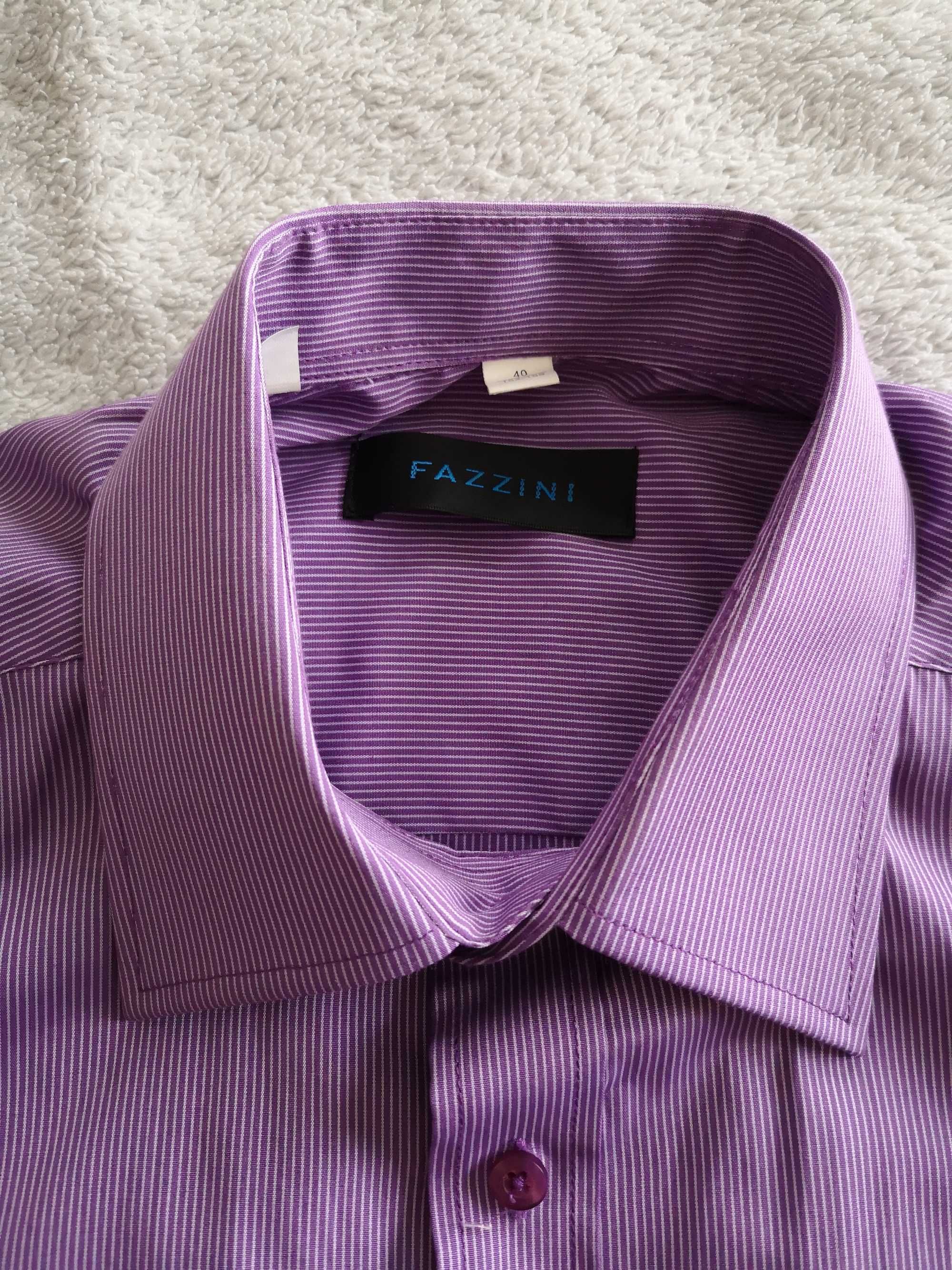 Elegancka fioletowa koszula w paski pasy Fazzini 40