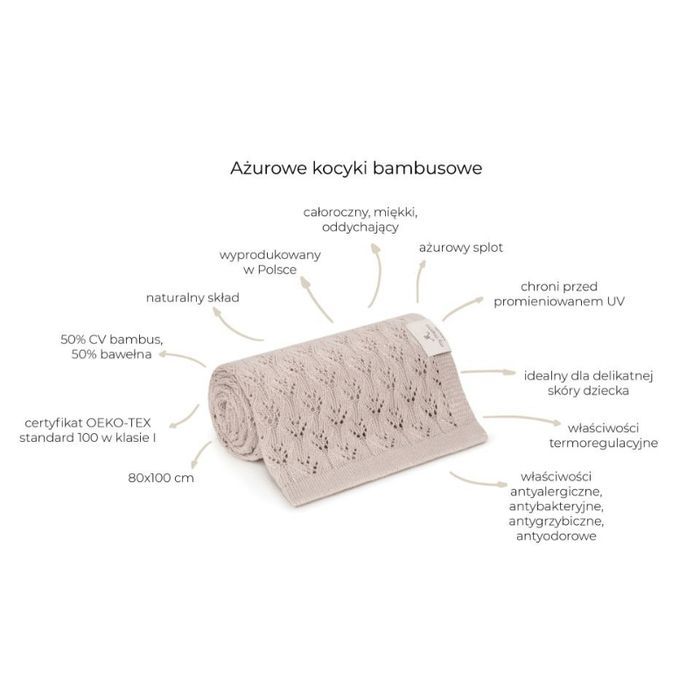 Ażurowy kocyk bambusowy cream 80x100 - MY MEMI