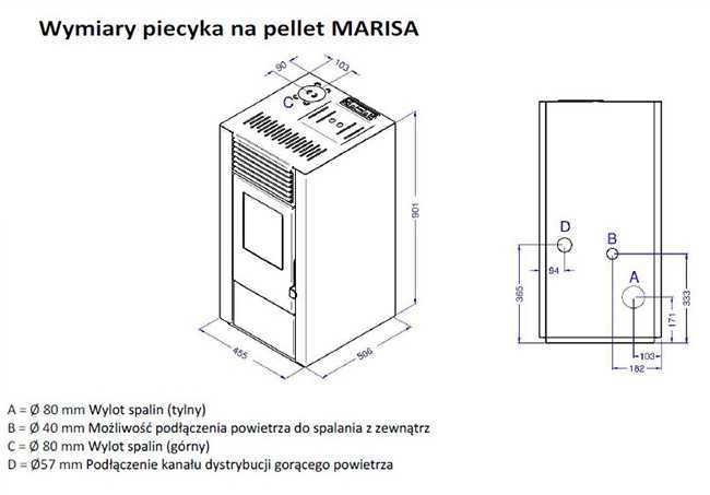 Piecyk na pellet Marisa 9 kW z rozprowadzeniem DGP automat z pilotem