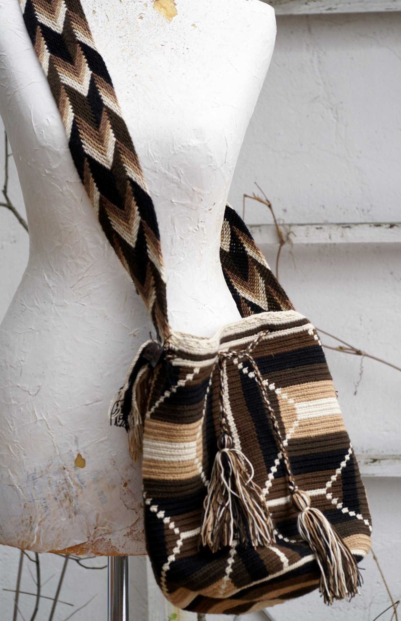 kolumbijska torba Wayuu  brązowo - beżowa