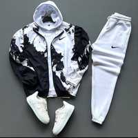 Чоловічий комплект вітровка штани білий Nike мужской комплект ветрока