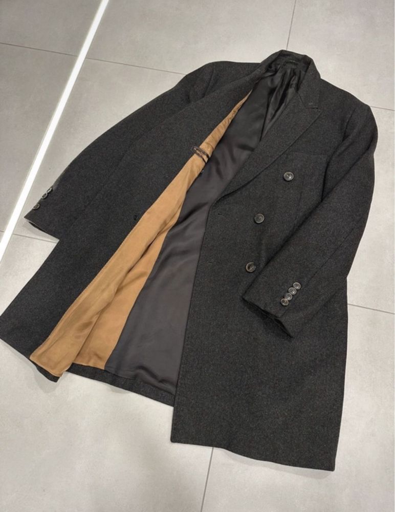 Klasyczny płaszcz dwurzędowy 75% wełna  męski elegancki Bytom XL 54