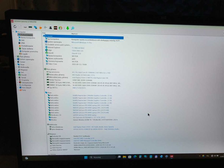 laptop gamingowy MSI Vector 17 cali RTX 4090
