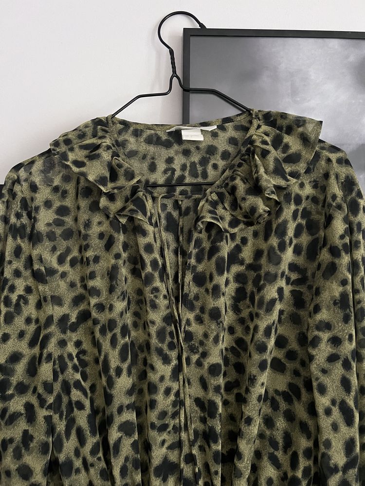 H&M 38 M szyfonowa leopard print midi boho panterka falbanki mgiełka